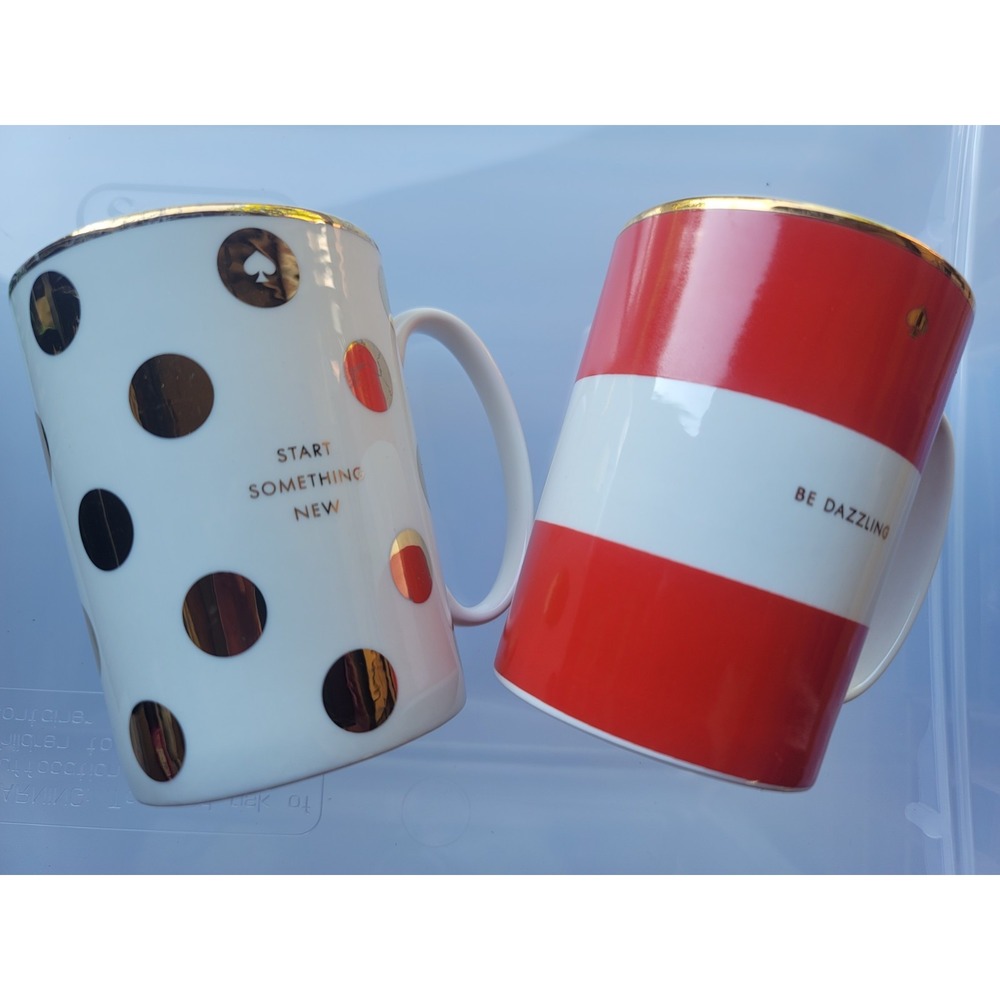 Kate Spade Ceramic Mugs‎ - Set Of TWO With Gold Accents